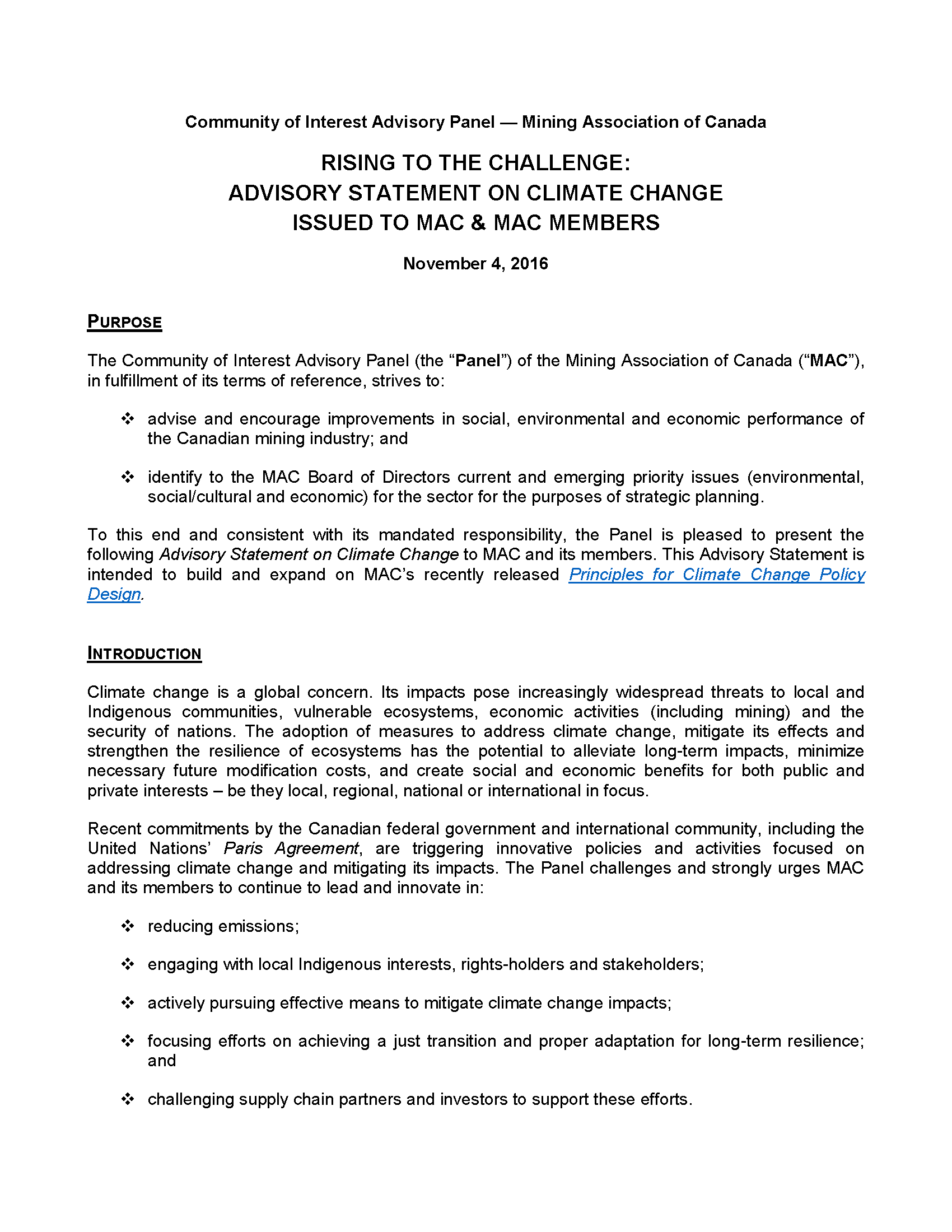 COI Advisory Statement: Rising to the Challenge - The Mining ...