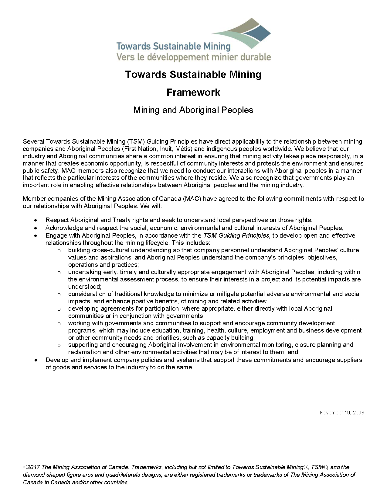 TSM Aboriginal and Community Outreach Framework - The Mining ...